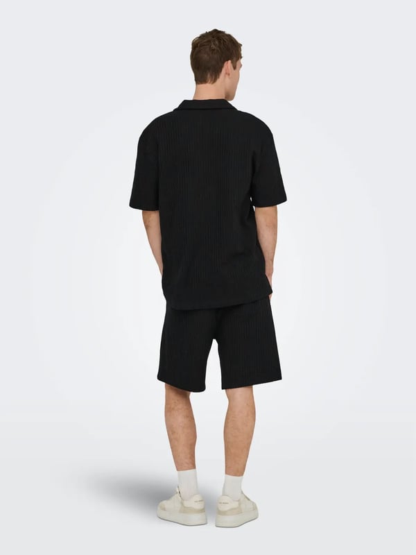Only&Sons ONSAUSTIN WIDE SEERSUCKER S SHORTS Siyah Erkek Şort