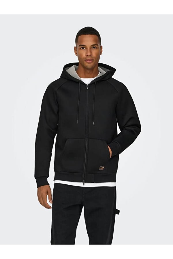 Only&Sons ONSBOBBEY SCUBA FULL ZIP HOODIE SWEAT Siyah Erkek Sweatshirt