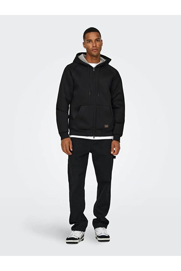 Only&Sons ONSBOBBEY SCUBA FULL ZIP HOODIE SWEAT Siyah Erkek Sweatshirt