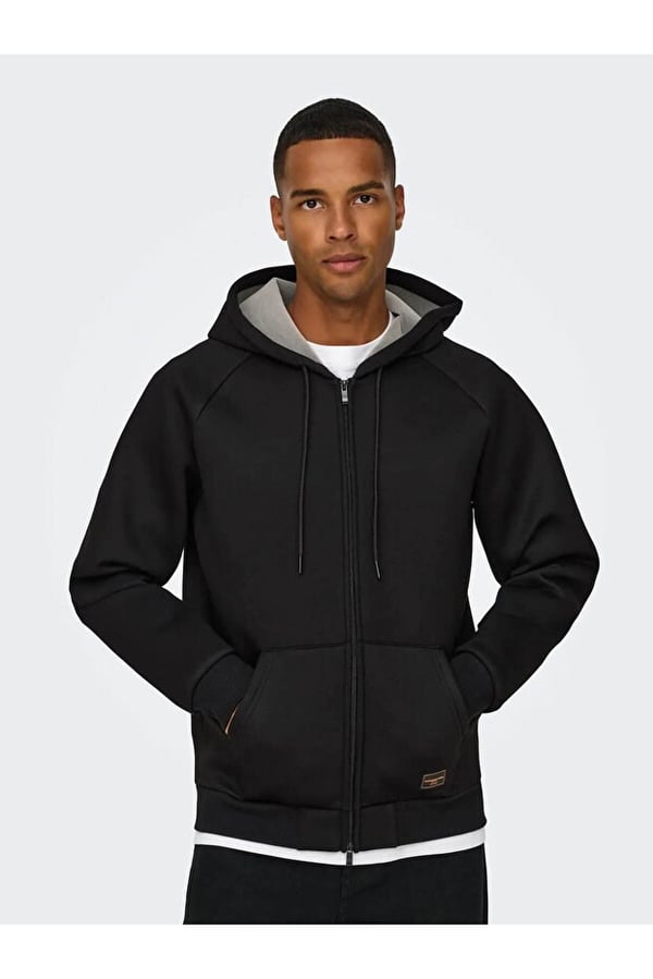 Only&Sons ONSBOBBEY SCUBA FULL ZIP HOODIE SWEAT Siyah Erkek Sweatshirt
