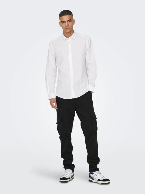 Only&Sons ONSCAIDEN LIFE LS SOLID LINEN BLEND NOOS Beyaz Erkek Gömlek