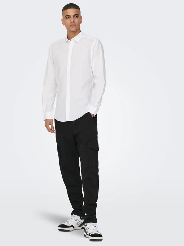 Only&Sons ONSCAIDEN LIFE LS SOLID LINEN BLEND NOOS Beyaz Erkek Gömlek