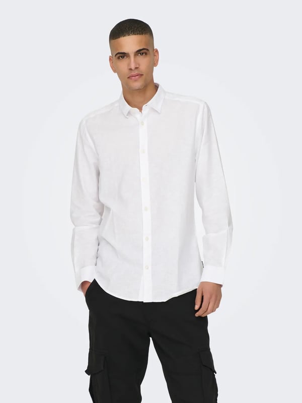 Only&Sons ONSCAIDEN LIFE LS SOLID LINEN BLEND NOOS Beyaz Erkek Gömlek