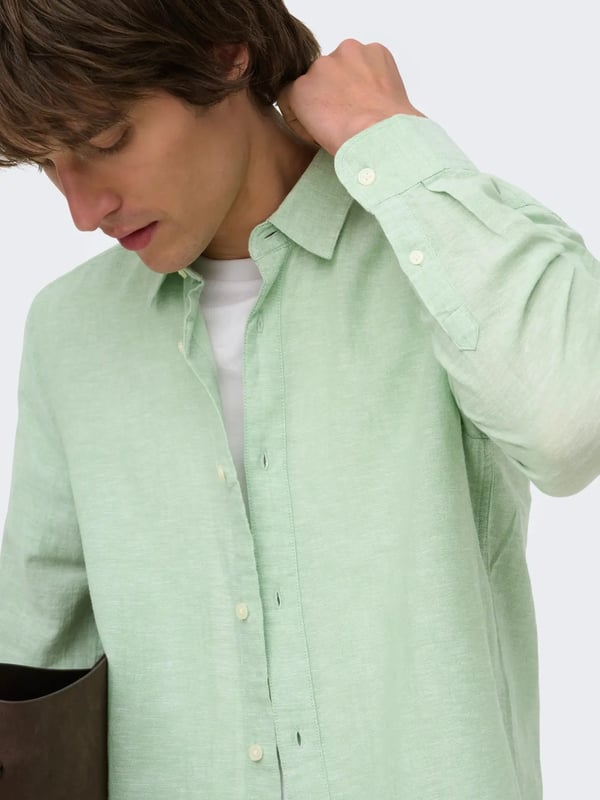 Only&Sons ONSCAIDEN LIFE LS SOLID LINEN BLEND NOOS Turkuaz Erkek Gömlek