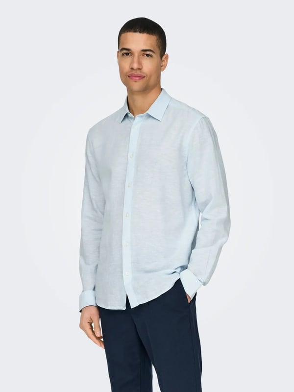 Only&Sons ONSCAIDEN LIFE LS SOLID LINEN BLEND NOOS Açık Mavi Erkek Gömlek