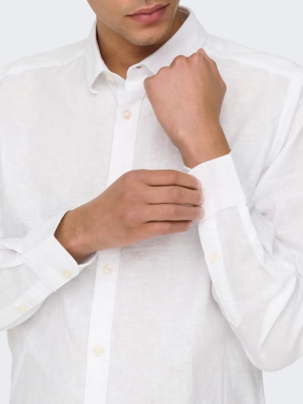 Only&Sons ONSCAIDEN LIFE LS SOLID LINEN BLEND NOOS Beyaz Erkek Gömlek