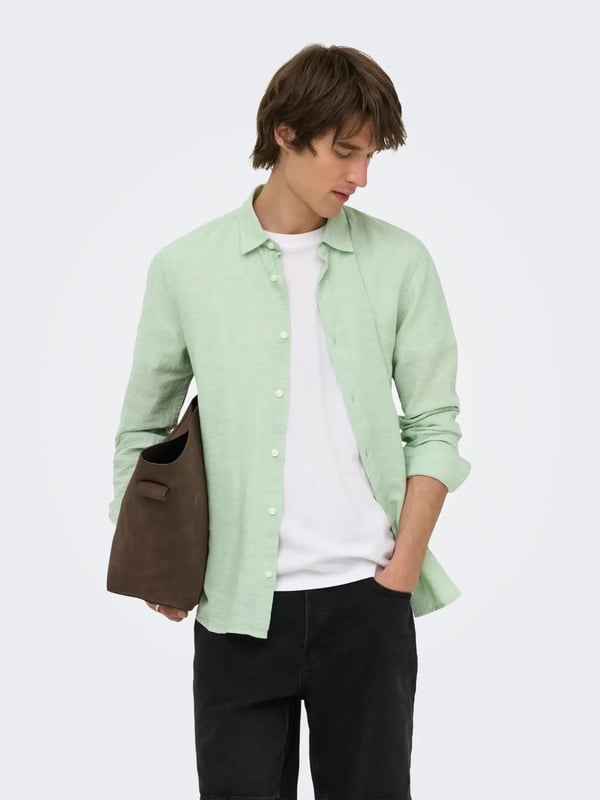 Only&Sons ONSCAIDEN LIFE LS SOLID LINEN BLEND NOOS Turkuaz Erkek Gömlek