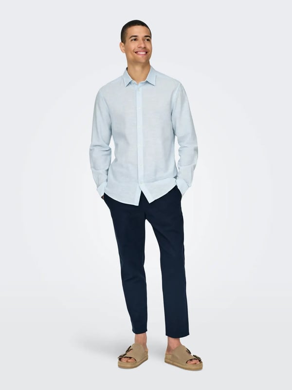 Only&Sons ONSCAIDEN LIFE LS SOLID LINEN BLEND NOOS Açık Mavi Erkek Gömlek