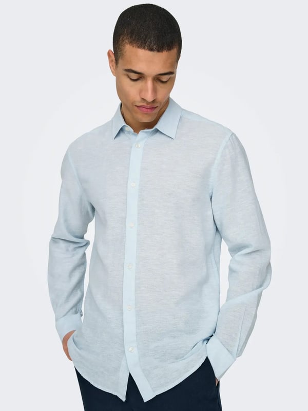 Only&Sons ONSCAIDEN LIFE LS SOLID LINEN BLEND NOOS Açık Mavi Erkek Gömlek