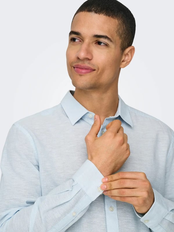Only&Sons ONSCAIDEN LIFE LS SOLID LINEN BLEND NOOS Açık Mavi Erkek Gömlek