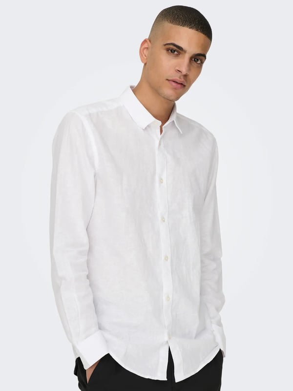 Only&Sons ONSCAIDEN LIFE LS SOLID LINEN BLEND NOOS Beyaz Erkek Gömlek