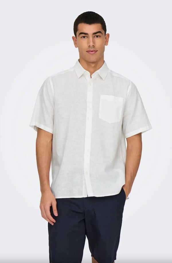 Only&Sons ONSCAIDEN LIFE RGSS 1PKT LINENBLEND NOOS Beyaz Erkek Gömlek