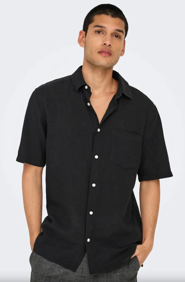 Only&Sons ONSCAIDEN LIFE RGSS 1PKT LINENBLEND NOOS Siyah Erkek Gömlek