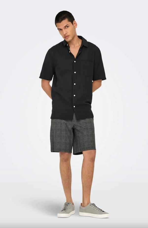 Only&Sons ONSCAIDEN LIFE RGSS 1PKT LINENBLEND NOOS Siyah Erkek Gömlek