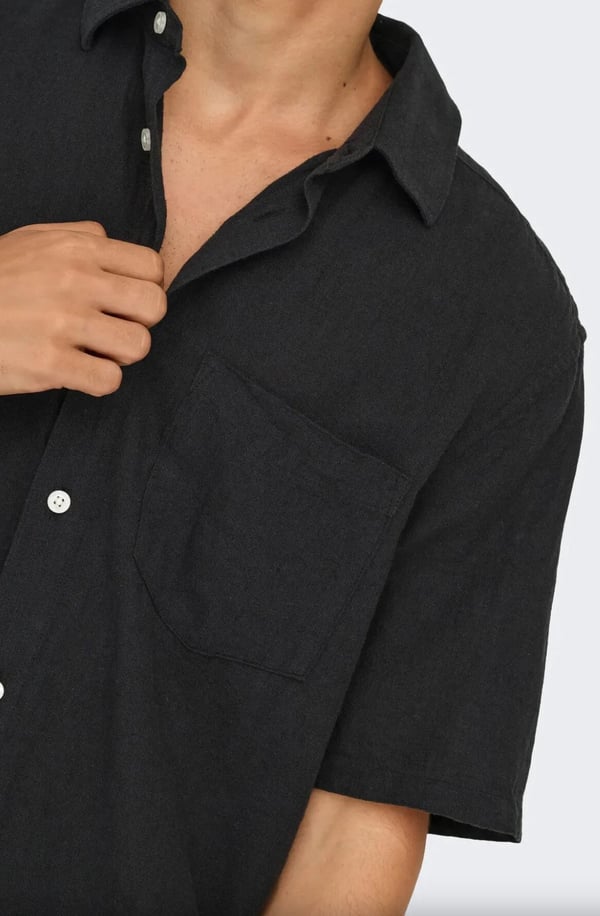 Only&Sons ONSCAIDEN LIFE RGSS 1PKT LINENBLEND NOOS Siyah Erkek Gömlek
