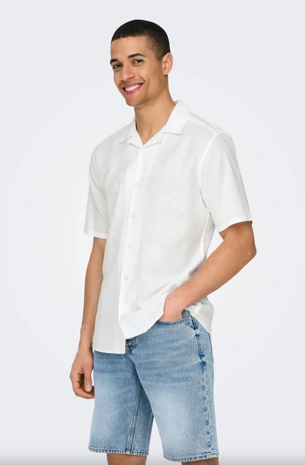 Only&Sons ONSCAIDEN LIFE SS SOL RES LINENBLENDNOOS Beyaz Erkek Gömlek