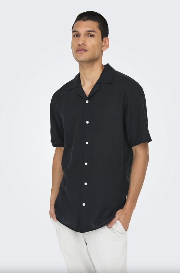 Only&Sons ONSCAIDEN LIFE SS SOL RES LINENBLENDNOOS Siyah Erkek Gömlek