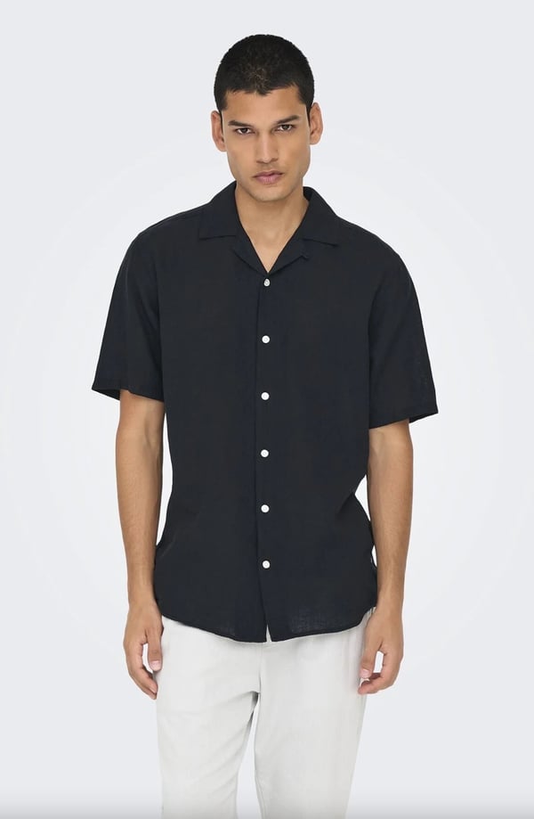 Only&Sons ONSCAIDEN LIFE SS SOL RES LINENBLENDNOOS Siyah Erkek Gömlek