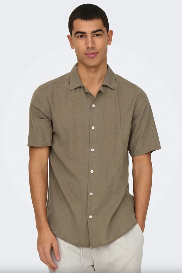 Only&Sons ONSCAIDEN LIFE SS SOL RES LINENBLENDNOOS Kahverengi Erkek Gömlek