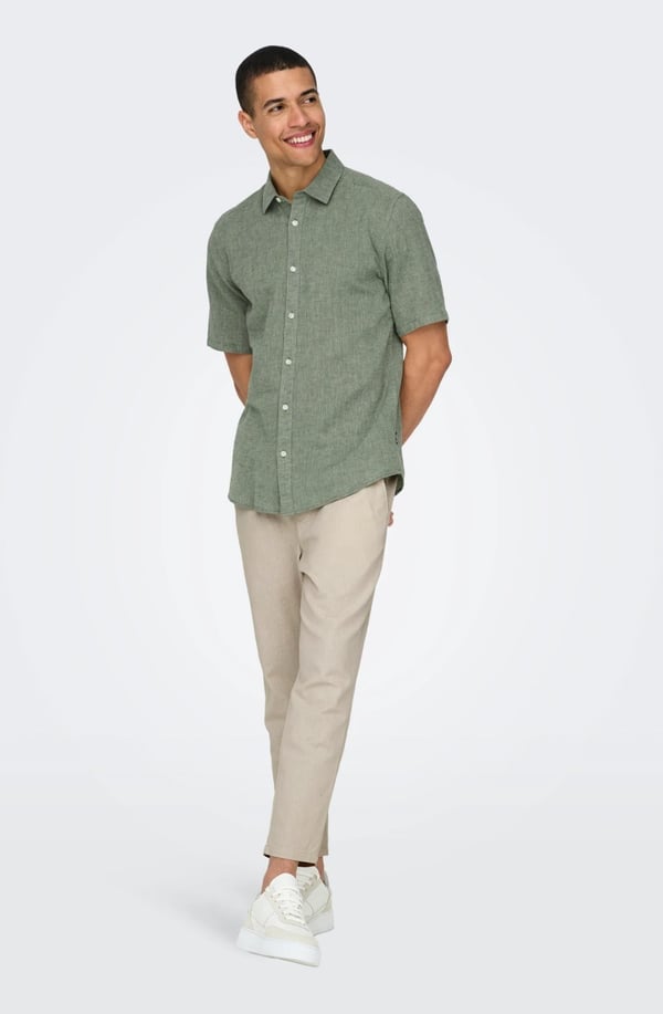 Only&Sons ONSCAIDEN LIFE SS SOLID LINEN BLEND NOOS Haki Erkek Gömlek