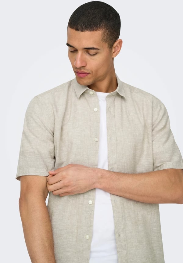 Only&Sons ONSCAIDEN LIFE SS SOLID LINEN BLEND NOOS Bej Erkek Gömlek