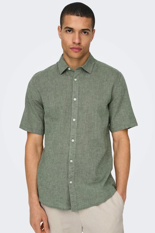 Only&Sons ONSCAIDEN LIFE SS SOLID LINEN BLEND NOOS Haki Erkek Gömlek