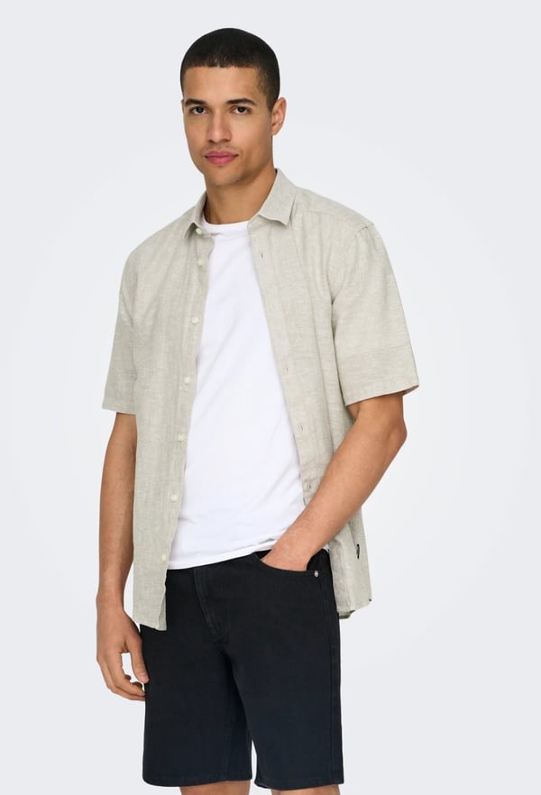 Only&Sons ONSCAIDEN LIFE SS SOLID LINEN BLEND NOOS Bej Erkek Gömlek