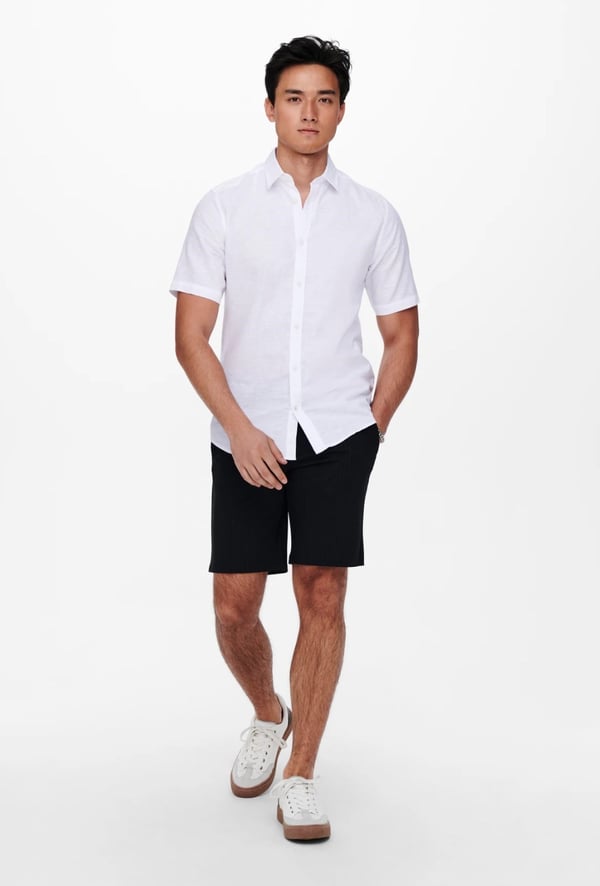 Only&Sons ONSCAIDEN LIFE SS SOLID LINEN BLEND NOOS Beyaz Erkek Gömlek
