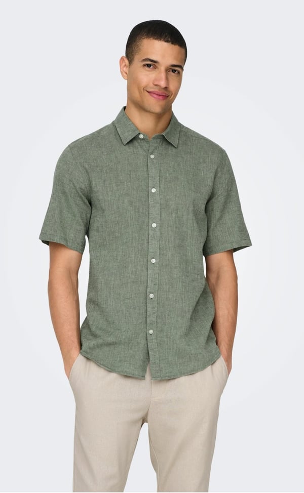 Only&Sons ONSCAIDEN LIFE SS SOLID LINEN BLEND NOOS Haki Erkek Gömlek