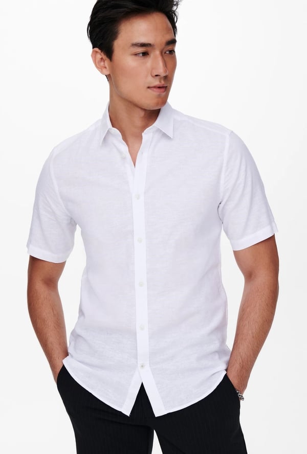 Only&Sons ONSCAIDEN LIFE SS SOLID LINEN BLEND NOOS Beyaz Erkek Gömlek