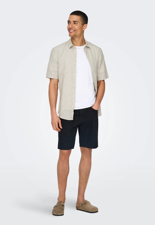 Only&Sons ONSCAIDEN LIFE SS SOLID LINEN BLEND NOOS Bej Erkek Gömlek
