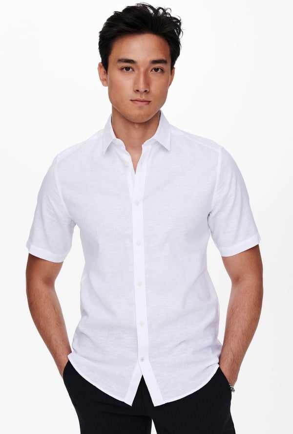 Only&Sons ONSCAIDEN LIFE SS SOLID LINEN BLEND NOOS Beyaz Erkek Gömlek
