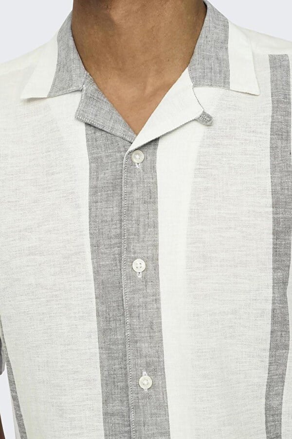 Only&Sons ONSCAIDEN LIFE STRIPE RES LINENBLENDNOOS Lacivert Erkek Gömlek