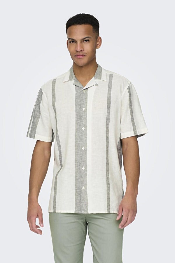 Only&Sons ONSCAIDEN LIFE STRIPE RES LINENBLENDNOOS Lacivert Erkek Gömlek