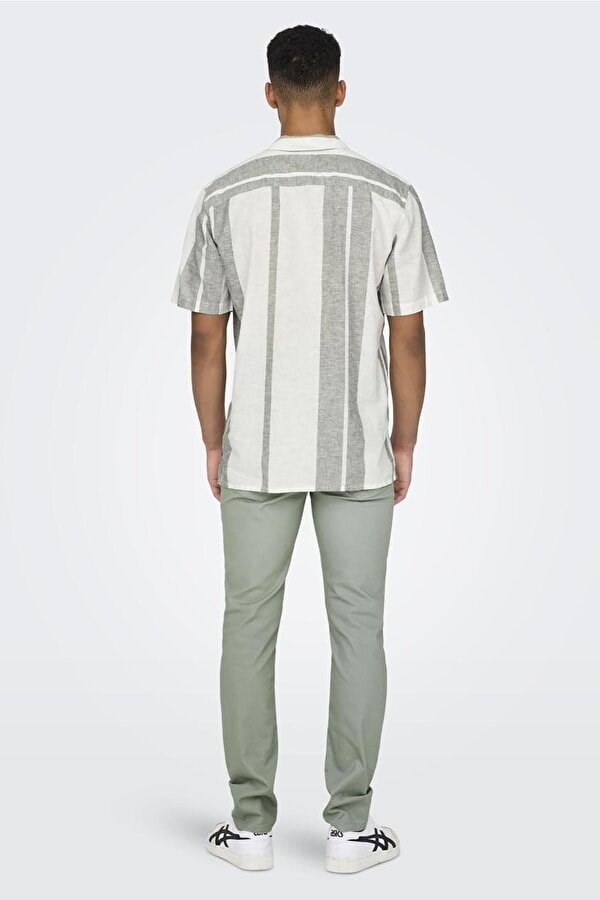 Only&Sons ONSCAIDEN LIFE STRIPE RES LINENBLENDNOOS Lacivert Erkek Gömlek