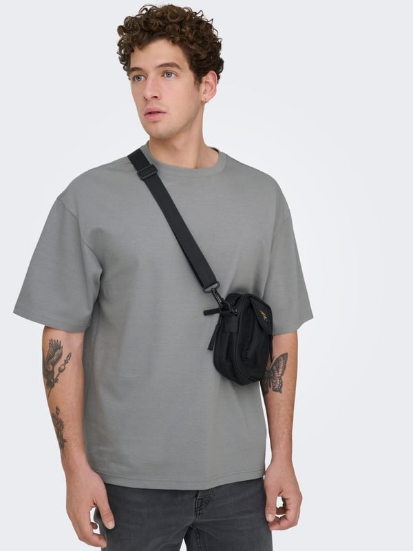 Only&Sons ONSCASPIAN AIRFLEX BOXY SS TEE NOOS Gri Erkek T-Shirt