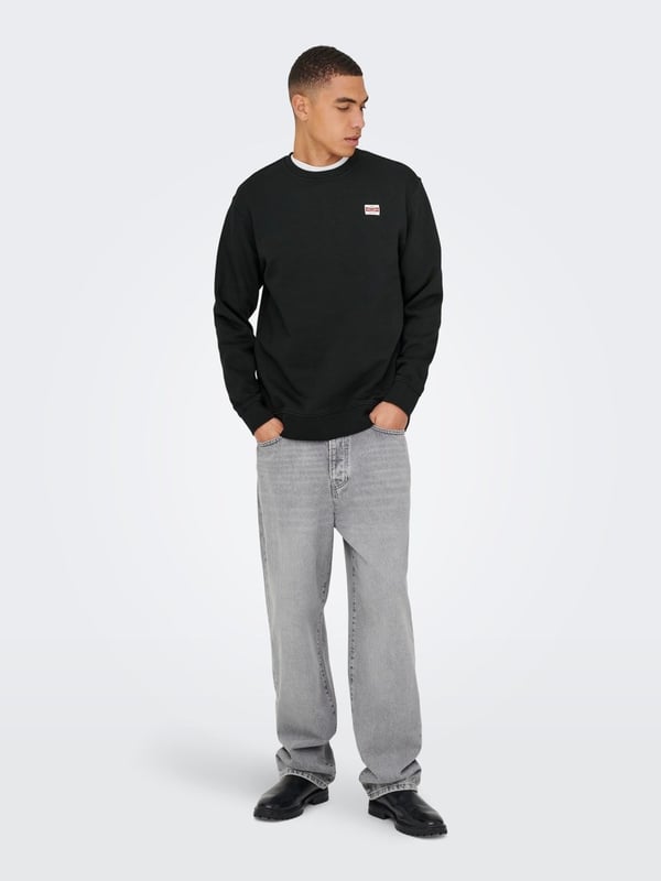 Only&Sons ONSDAWSON REG CREW WW VD Siyah Erkek Sweatshirt