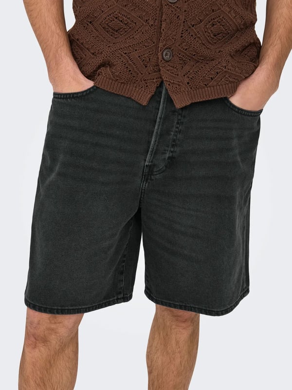 Only&Sons ONSFADE LOOSE BOX TAI DNM SHORTS VD Siyah Erkek Şort