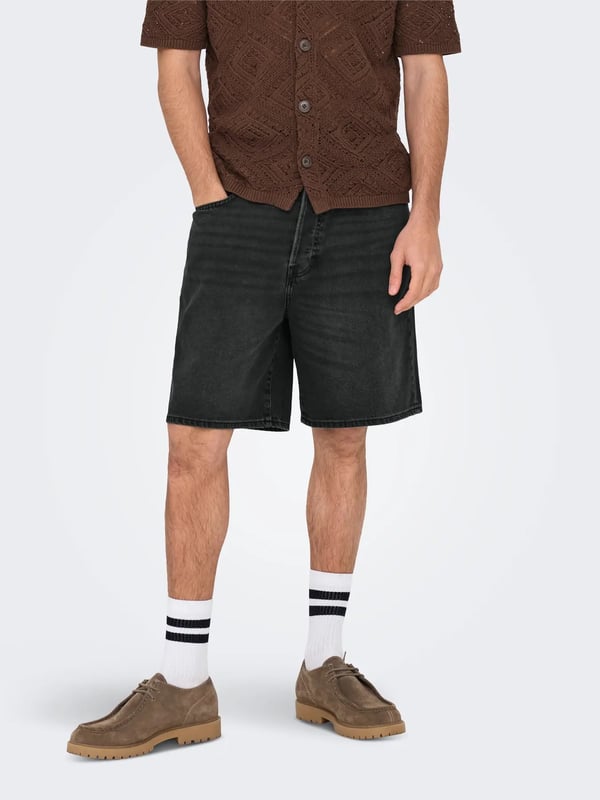 Only&Sons ONSFADE LOOSE BOX TAI DNM SHORTS VD Siyah Erkek Şort