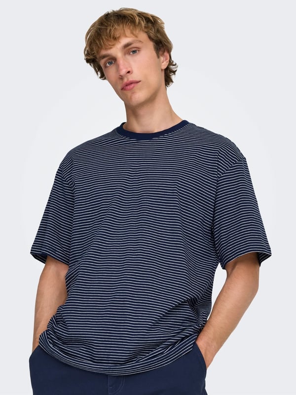 Only&Sons ONSFRED LIFE RLX SS STRIPE TEE NOOS Lacivert Erkek T-Shirt