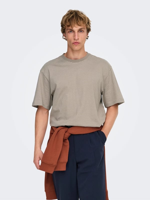 Only&Sons ONSFRED LIFE RLX SS STRIPE TEE NOOS Kahverengi Erkek T-Shirt