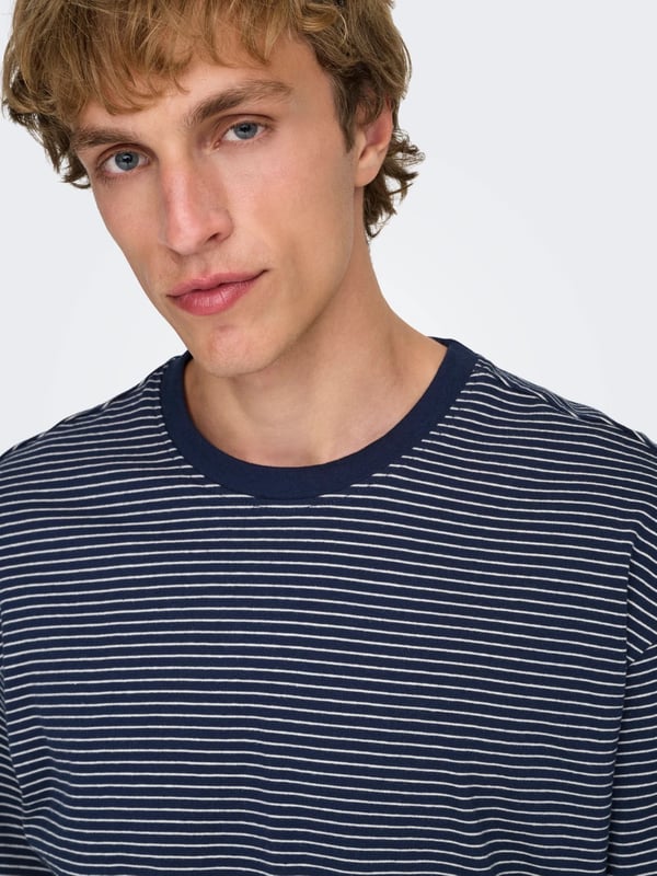 Only&Sons ONSFRED LIFE RLX SS STRIPE TEE NOOS Lacivert Erkek T-Shirt