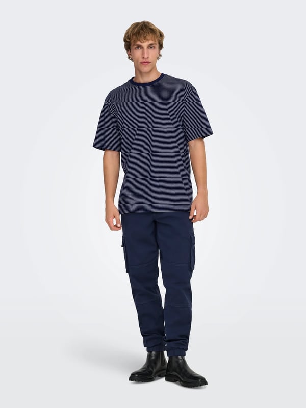 Only&Sons ONSFRED LIFE RLX SS STRIPE TEE NOOS Lacivert Erkek T-Shirt