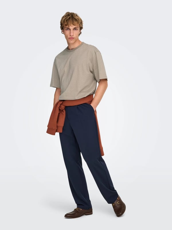 Only&Sons ONSFRED LIFE RLX SS STRIPE TEE NOOS Kahverengi Erkek T-Shirt