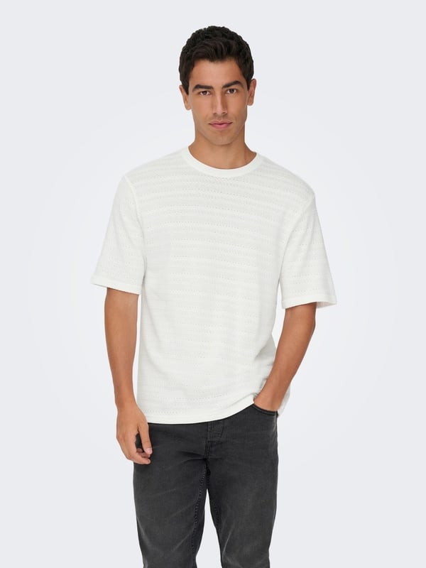 Only&Sons ONSGIVO REG 12 SS CREW KNIT NOOS Beyaz Erkek T-Shirt