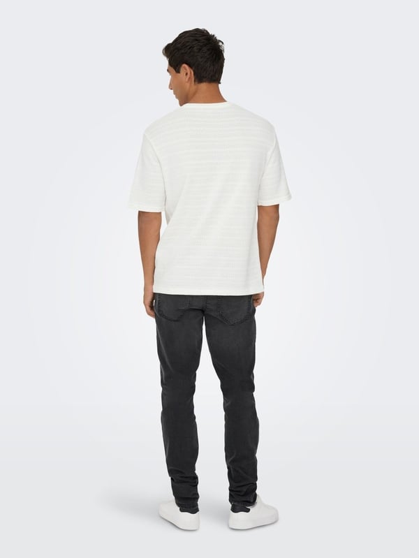 Only&Sons ONSGIVO REG 12 SS CREW KNIT NOOS Beyaz Erkek T-Shirt