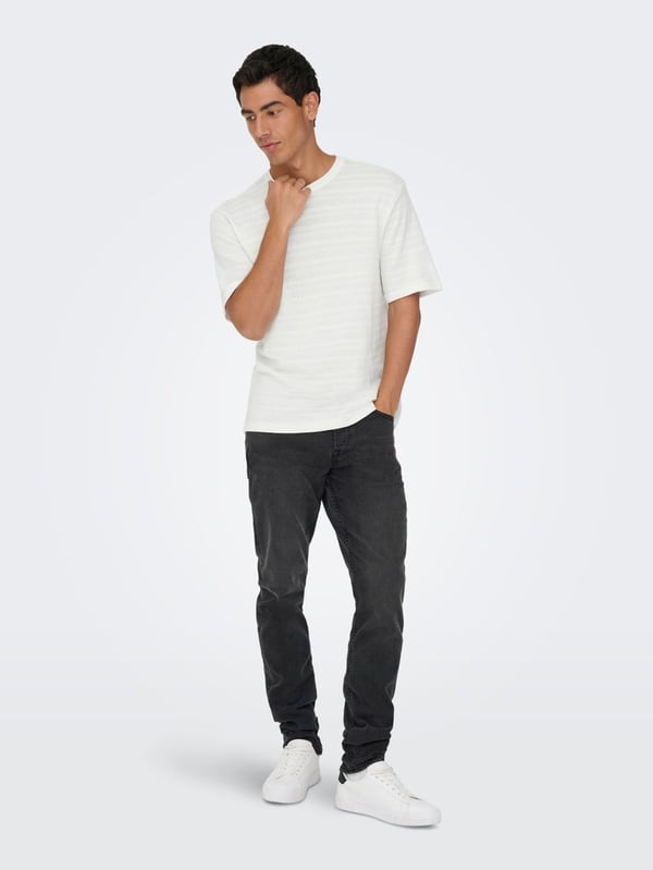 Only&Sons ONSGIVO REG 12 SS CREW KNIT NOOS Beyaz Erkek T-Shirt