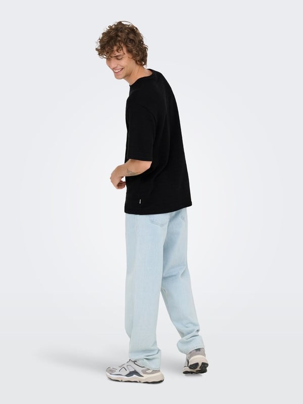 Only&Sons ONSGIVO REG 12 SS CREW KNIT NOOS Siyah Erkek T-Shirt
