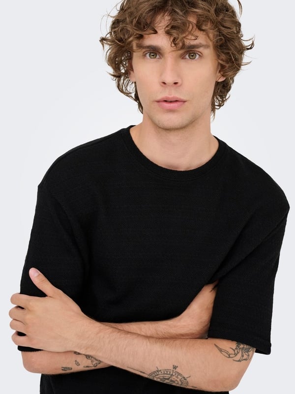 Only&Sons ONSGIVO REG 12 SS CREW KNIT NOOS Siyah Erkek T-Shirt