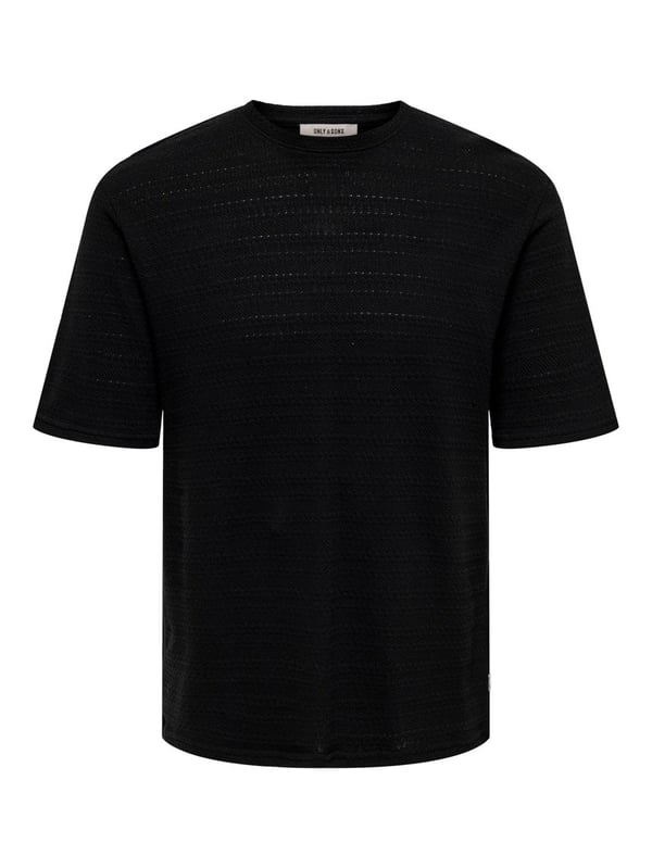 Only&Sons ONSGIVO REG 12 SS CREW KNIT NOOS Siyah Erkek T-Shirt